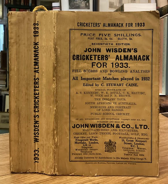 John Wisden's Cricketer's Almanack for 1933. Seventieth Edition.