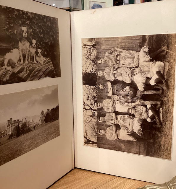 Album containing early 20th century photographs, centering around British military batallions and bands, Burma and ENSA-like groups